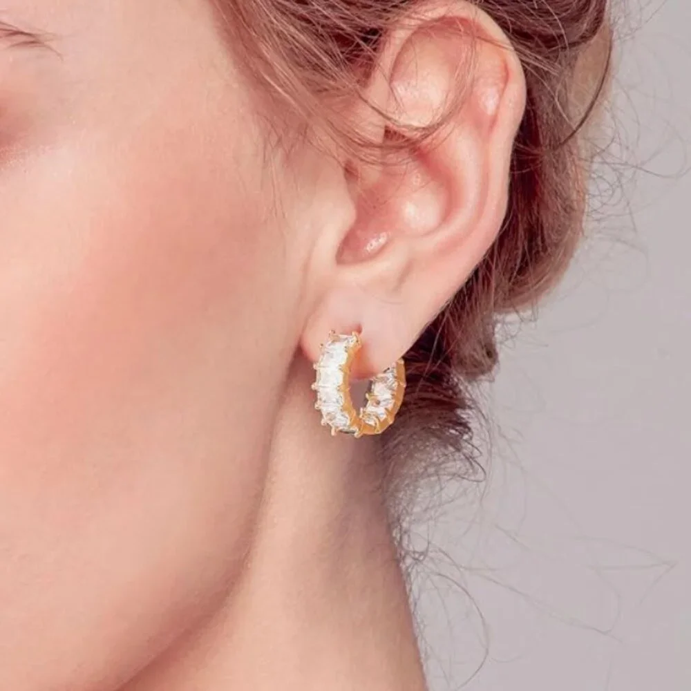 18K Gold Plated Stud White Earrings